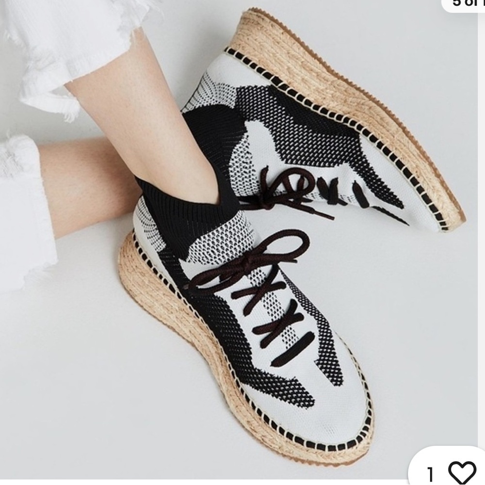 Alexander Wang Dakota Espadrille Sock Knit Lace up Shoe Black and White 38 - Picture 10 of 10